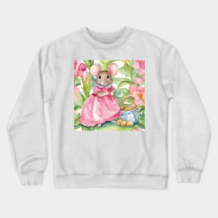 Cute mouse in a pink dress watercolor illustration Crewneck Sweatshirt
